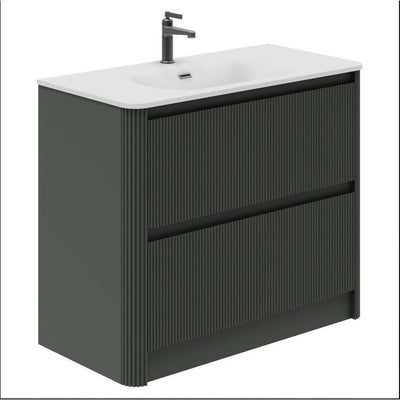 Jack 1000mm Ribbed Floorstanding Vanity Unit with Drawers in Green with Gloss White Ceramic Basin N24