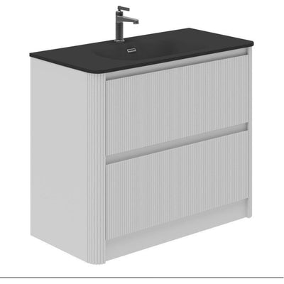 Jack 1000mm Ribbed Floorstanding Vanity Unit with Drawers in White with Black Basin N23