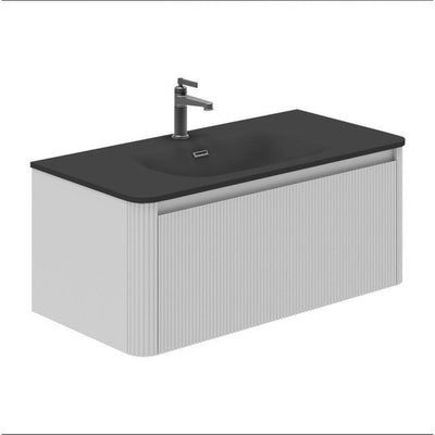 Jack 1000mm Ribbed Wall Hung Vanity Unit in White with Black Basin N23