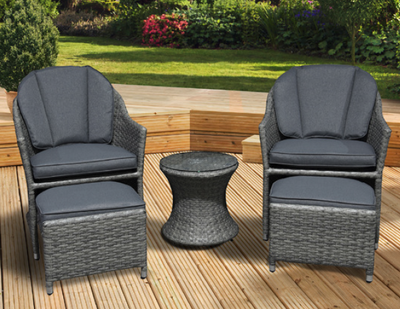 Pagoda Corfu Rattan Companion Set 2 x Chairs. 1 x Table, 2 x Foot Stools