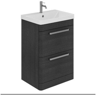 Elsa 500mm Floor Standing Vanity Unit & Basin in Textured Black with Brushed Nickel Handles
