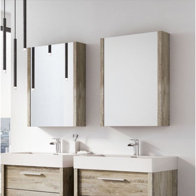 Hermoine 500mm Single Mirrored Cabinet - Light Sawn Oak