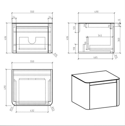 Lucy 550mm Wall Hung Vanity Unit in Light Grey Gloss with Grey Marble Worktop