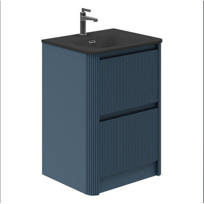 Jack 600mm Ribbed Floorstanding Vanity Unit with Drawers in Blue with Black Basin N23