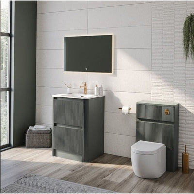 Jack 600mm Ribbed Floorstanding Vanity Unit with Drawers in Green with Gloss White Ceramic Basin N24