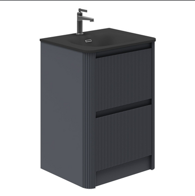 Jack 600mm Ribbed Floorstanding Vanity Unit with Drawers in Charcoal with Black Basin N23