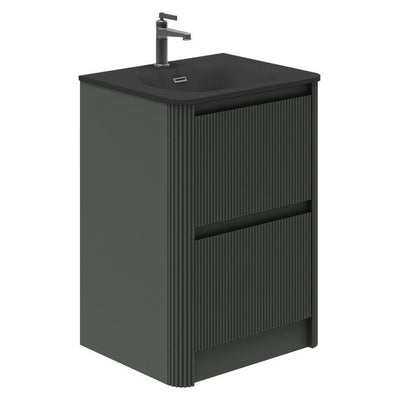 Jack 600mm Ribbed Floorstanding Vanity Unit with Drawers in Green with Black Basin N23