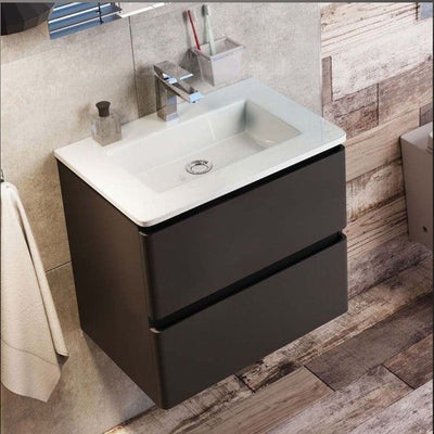 Nancy 600 Wall Mounted Vanity Unit & Opal Glass Basin in Titanium Grey Gloss