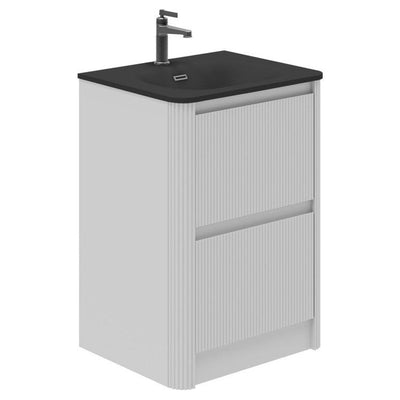 Jack 600mm Ribbed Floorstanding Vanity Unit with Drawers in White with Black Basin N23