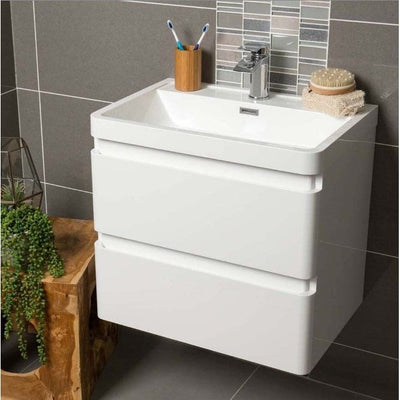 Neon 600 Wall Mounted Vanity Unit & Resin Basin in White Gloss