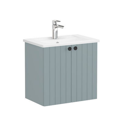 VitrA Root Groove 60cm 2 Drawer Slim Washbasin Unit - Matt Fjord Green & Basin