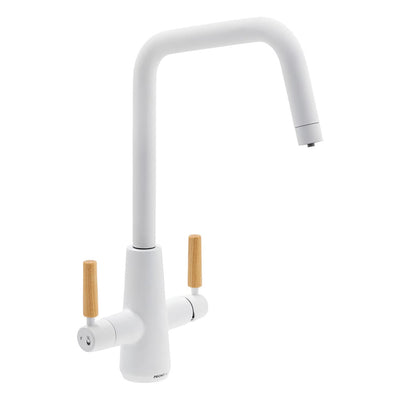 Abode Pronteau Scandi-X 4 in 1 Hot & Filtered Kitchen Tap Wood Handles Matt White
