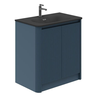 Jack 800mm Ribbed Floorstanding Vanity Unit with Doors in Blue with Black Basin N23