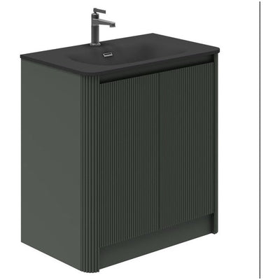 Jack 800mm Ribbed Floorstanding Vanity Unit with Doors in Green with Black Basin N23