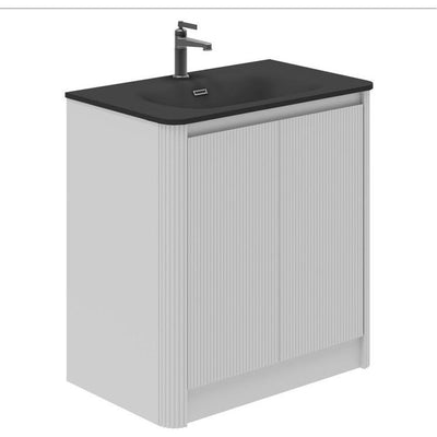 Jack 800mm Ribbed Floorstanding Vanity Unit with Doors in White with Black Basin N23