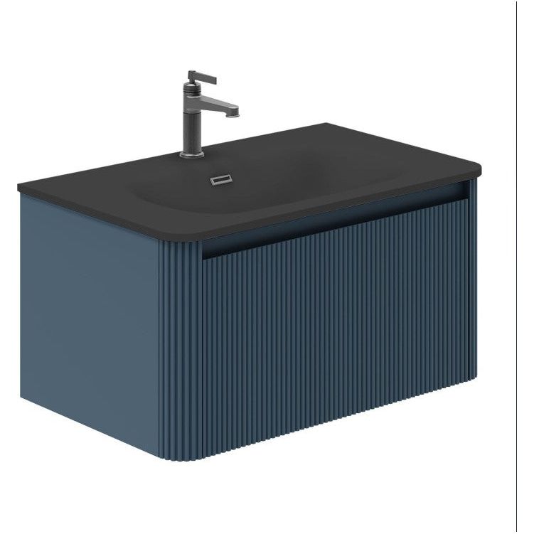 Jack 800mm Ribbed Wall Hung Vanity Unit in Walnut with Black Basin N24