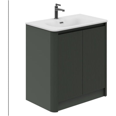 Jack 800mm Ribbed Floorstanding Vanity Unit with Doors in Green with Gloss White Ceramic Basin N24