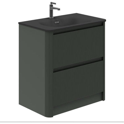 Jack 800mm Ribbed Floorstanding Vanity Unit with Drawers in Green with Black Basin N23