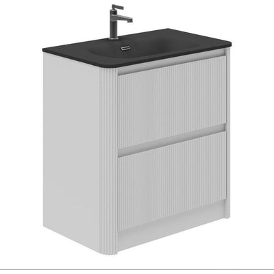 Jack 800mm Ribbed Floorstanding Vanity Unit with Drawers in White with Black Basin N23