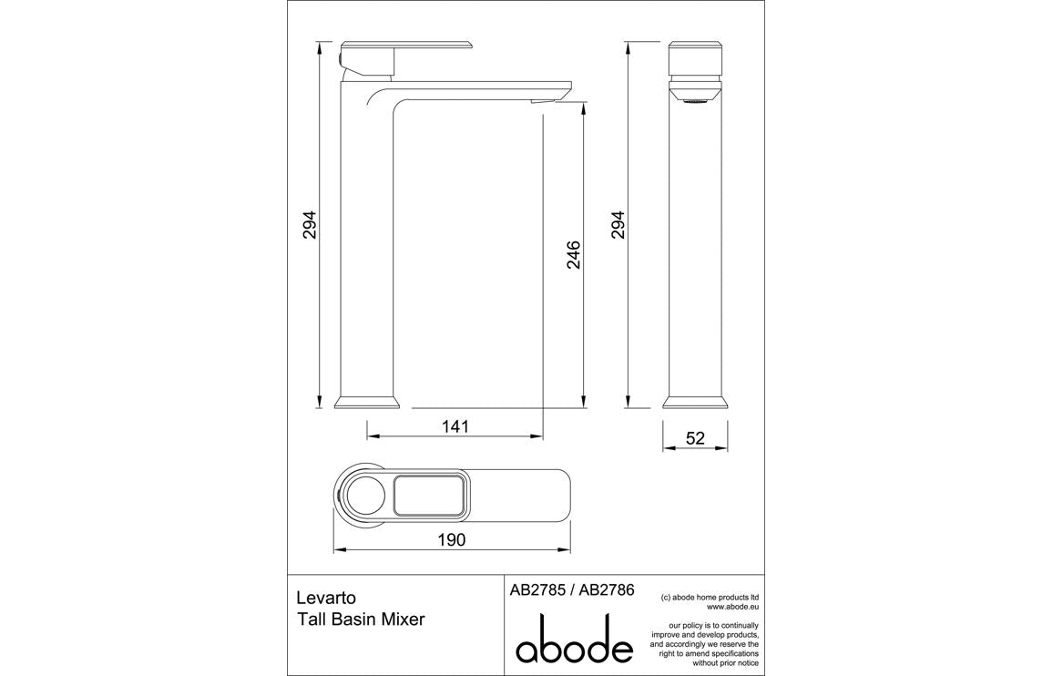 Abode Levarto Tall Basin Mixer - Matt White & Brass AB2786