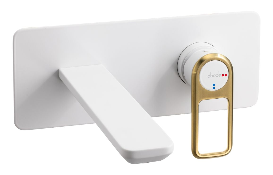 Abode Levarto Wall Mounted Basin/Bath Mixer - Matt White & Brass AB2791