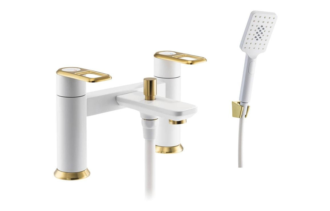 Abode Levarto Deck Mounted Bath Shower Mixer - Matt White & Brass AB2801