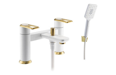 Abode Levarto Deck Mounted Bath Shower Mixer - Matt White & Brass AB2801