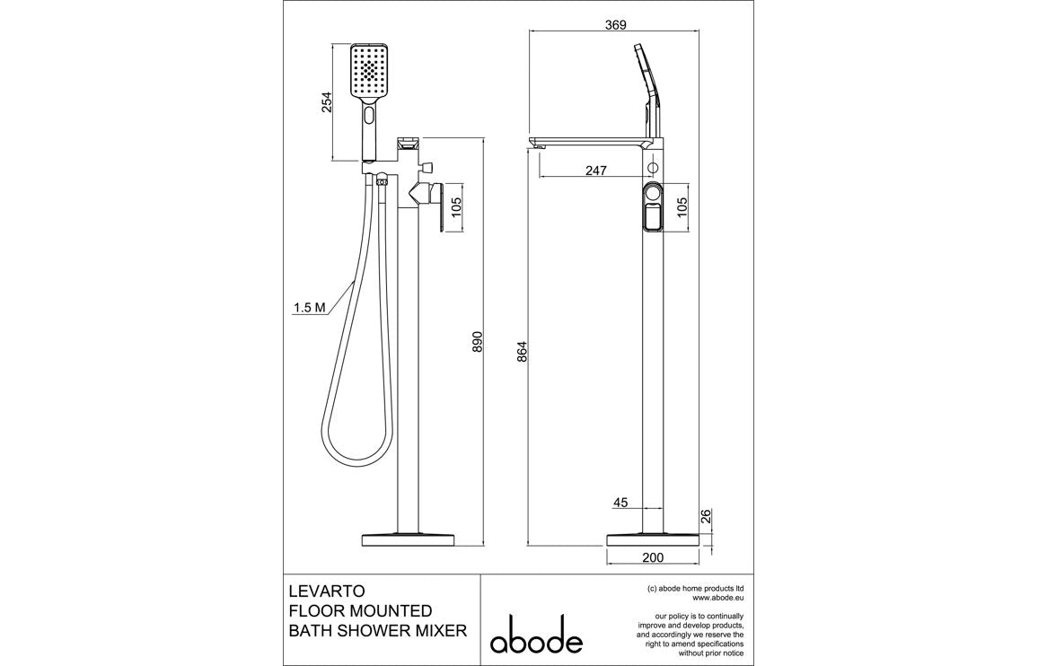 Abode Levarto Floor Standing Bath Shower Mixer - Matt White & Brass  AB2806