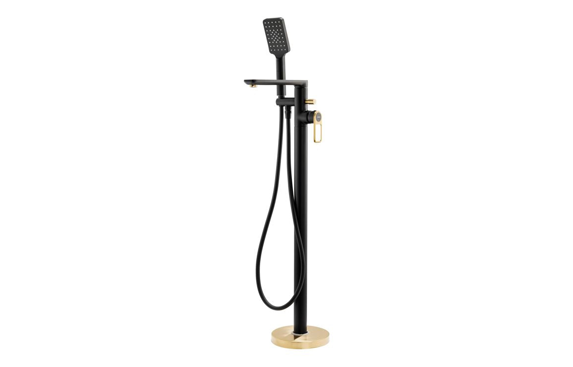 Abode Levarto Floor Standing Bath Shower Mixer - Matt Black & Brass AB2805