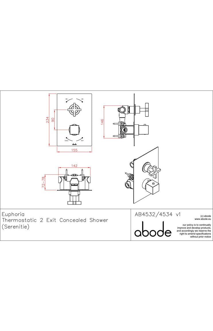 Abode Serenitie Concealed Shower (2 Exit) - Antique Brass AB4534