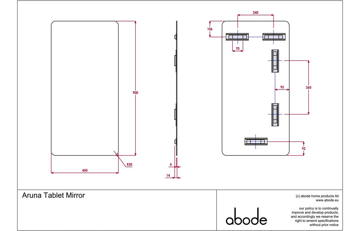 Abode Aruna 450x900mm Frameless Tablet Mirror  ABM1036