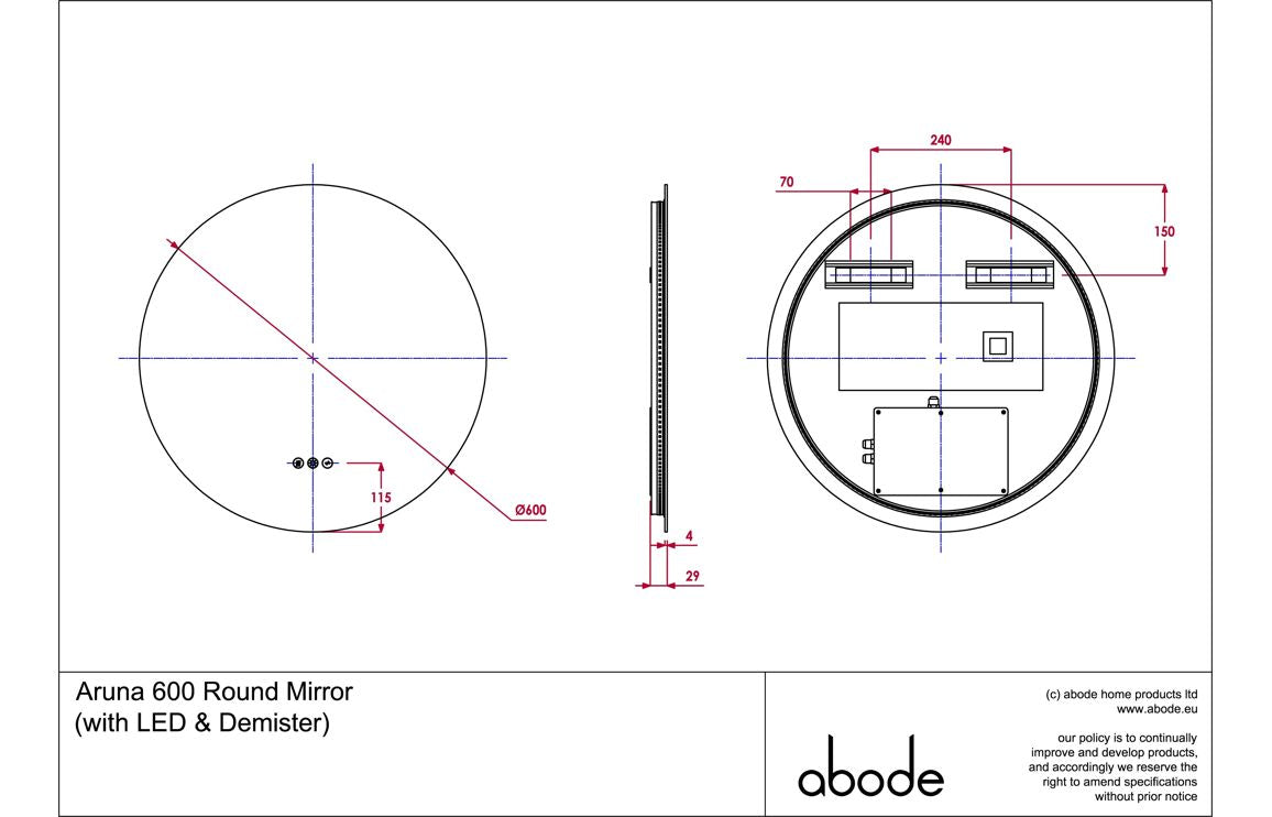 Abode Aruna 600mm Frameless Round LED Mirror ABM1040