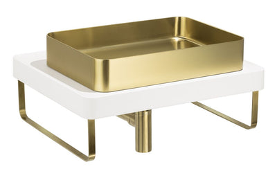 Abode Tableau/Iox Shelf & Tablet Basin Set - Chalk White Brushed Brass Bowl