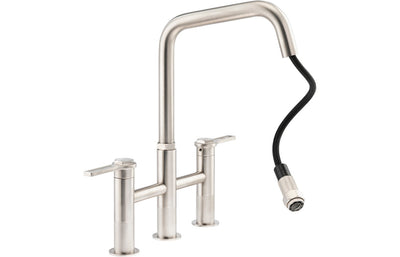 Abode Hex Bridge Dual Lever Mixer Tap w/Pull Out - Brushed Nickel AT2198