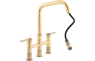 Abode Hex Bridge Dual Lever Mixer Tap w/Pull Out - Antique Brass AT2199