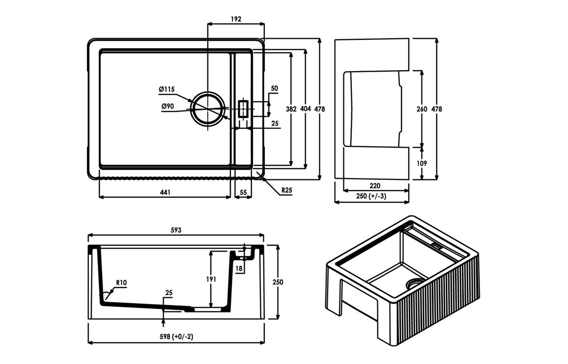 Abode Optima 1.25B Granite Belfast Sink -  Taupe Metallic Granite AW3201-PAR
