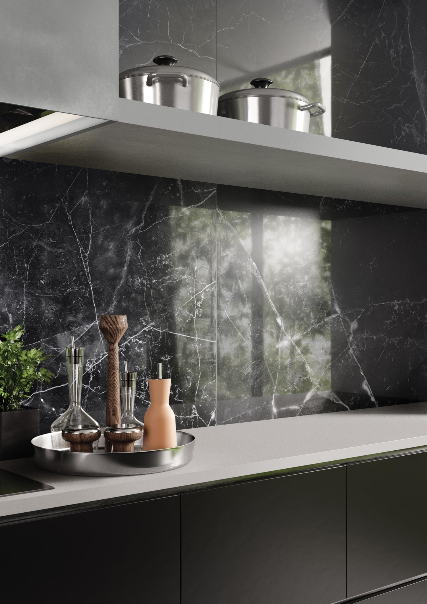 Amani Marble Dark Grey Polished porcelain 80x80