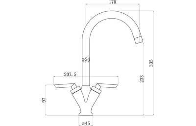 Prima V Shape Dual Lever Mixer Tap - Brushed Steel BPR1058