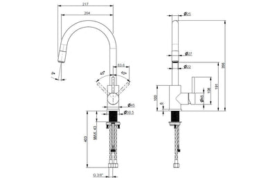 Prima+ Tiber Single Lever Mixer Tap w/Pull Out - Black & St/Steel BPR550