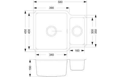 Prima+ 1.5B R25 Reversible Undermount Sink - St/Steel CPR052