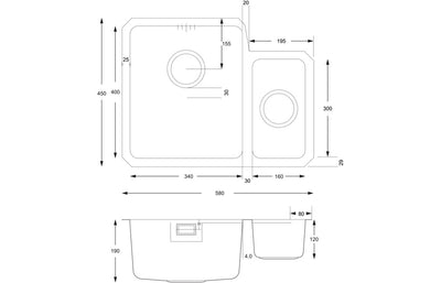 Prima+ 1.5B R25 LH Undermount Sink - St/Steel CPR054