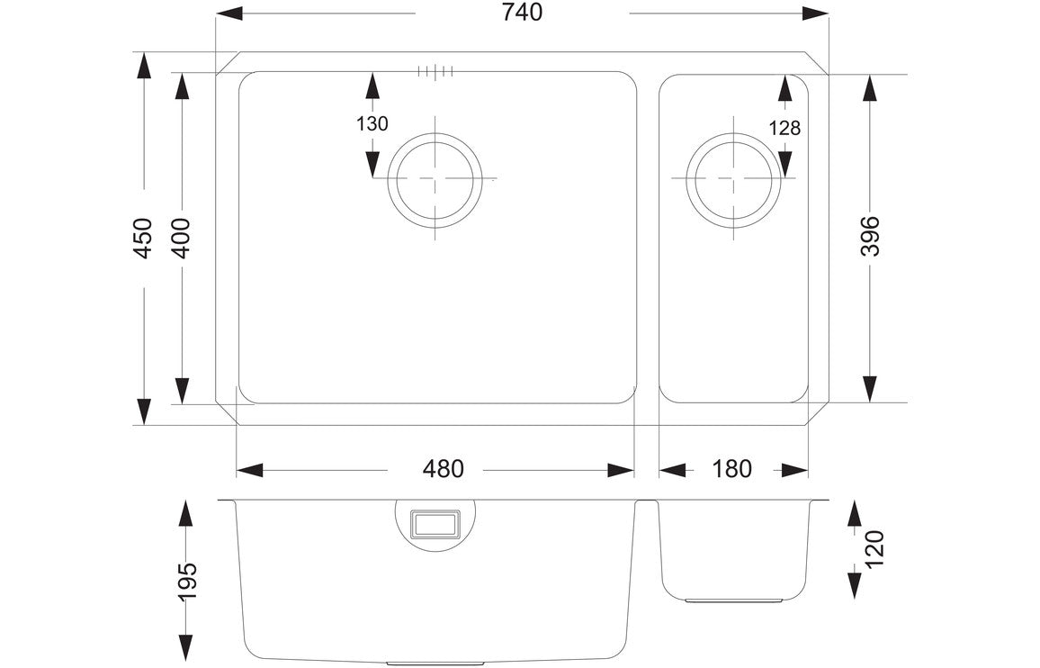 Prima+ Large 1.5B R25 LH Undermount Sink - St/Steel CPR056