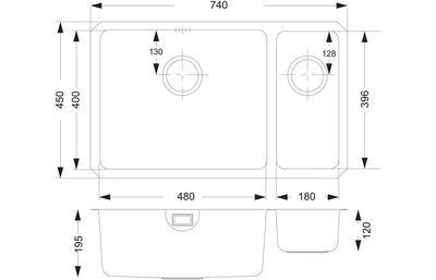 Prima+ Large 1.5B R25 LH Undermount Sink - St/Steel CPR056