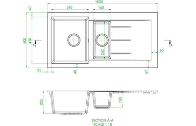 Prima+ Granite 1.5B Inset Sink & Swan Neck Mixer Tap Pack - Black PPR8052