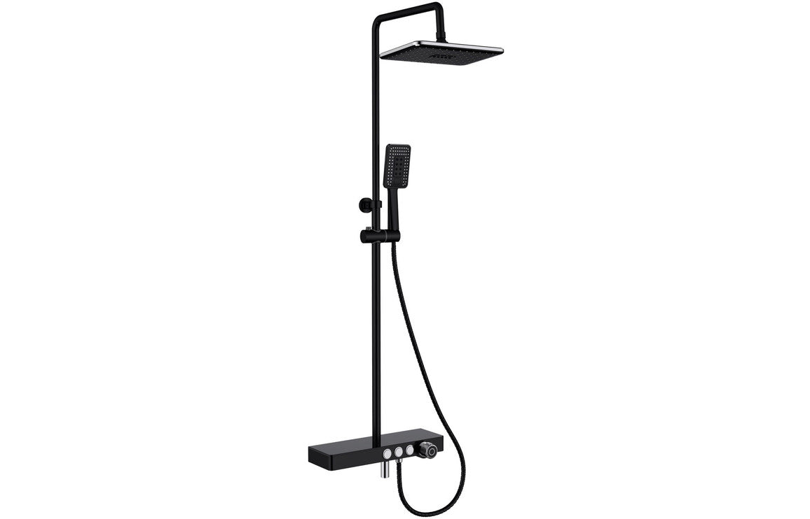 Vema Thermostatic Shower Column w/Fixed Head, Riser, Shelf & Foot Wash - Black DICM0462