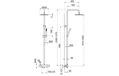 Vema Thermostatic Shower Column w/Fixed Head & Riser - St/Steel DICM0520