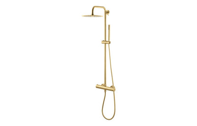 Vema Thermostatic Round Bar Valve w/Fixed Head & Riser - Brushed Brass DICM0852