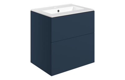 610mm Wall Hung 2 Drawer Basin Unit & 1TH Basin – Matt Deep Blue