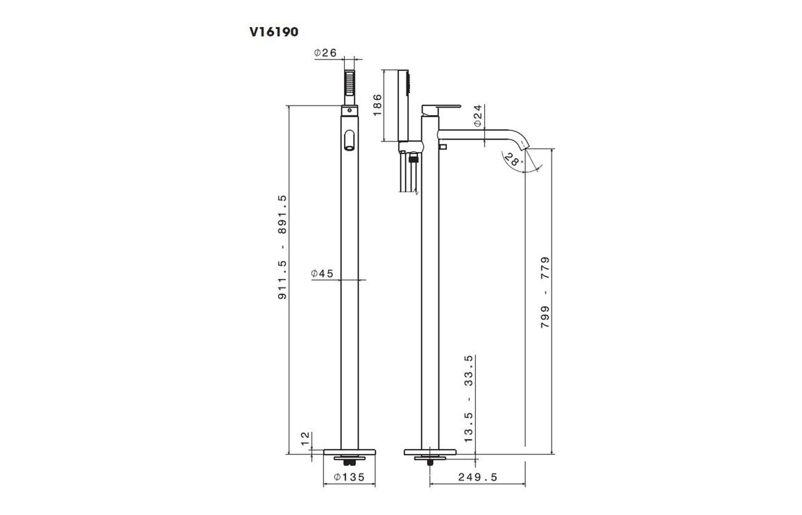 Vema Timea Floor Standing Bath/Shower Mixer - Chrome DITBP1002