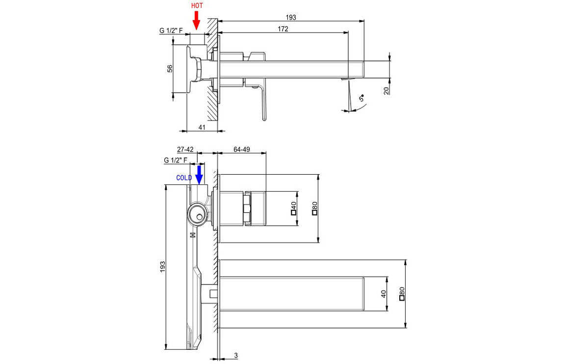 Vema Lys Wall Mounted Basin Mixer - Chrome DITS1218